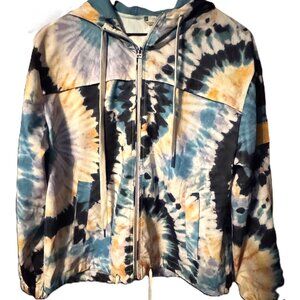 Ivory Ella S Tie-Dye Windbreaker Jacket Hooded Zip-Up Lightweight Rain Coat